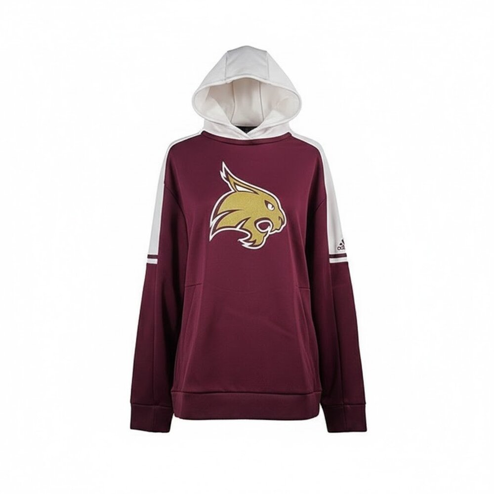 Adidas Men's Maroon and White Hooded Pullover with Team Logo